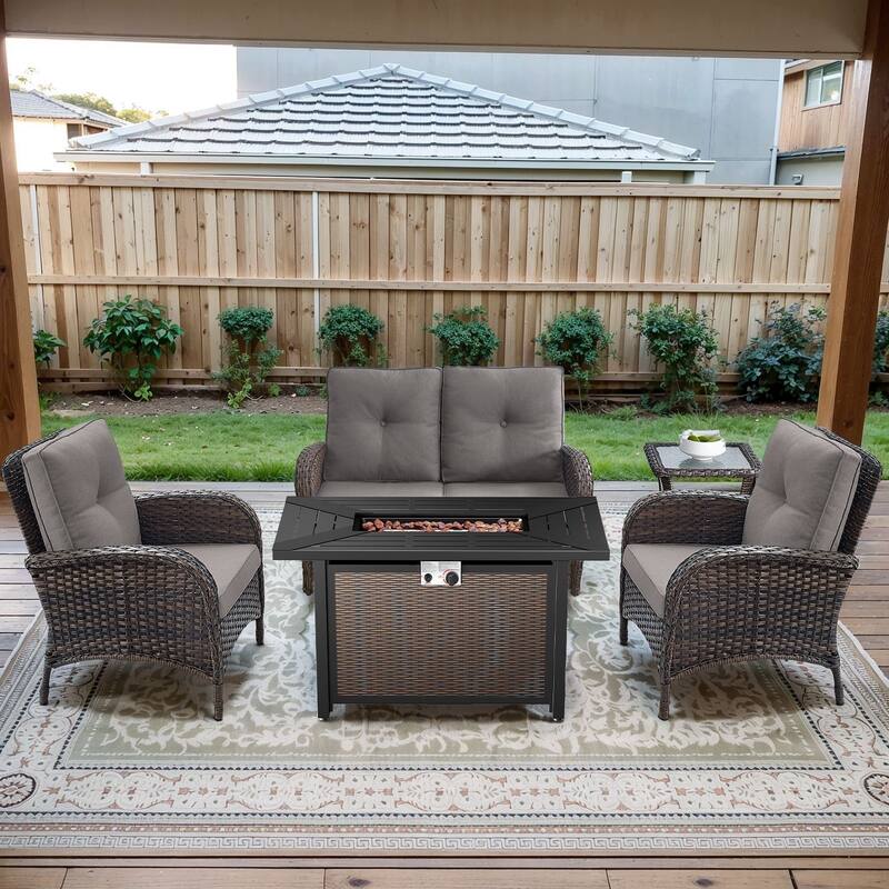 Gymojoy Outdoor Fire Pit Conversation Set, Loveseat Glider Sofa & Chairs - Patio Furniture Set