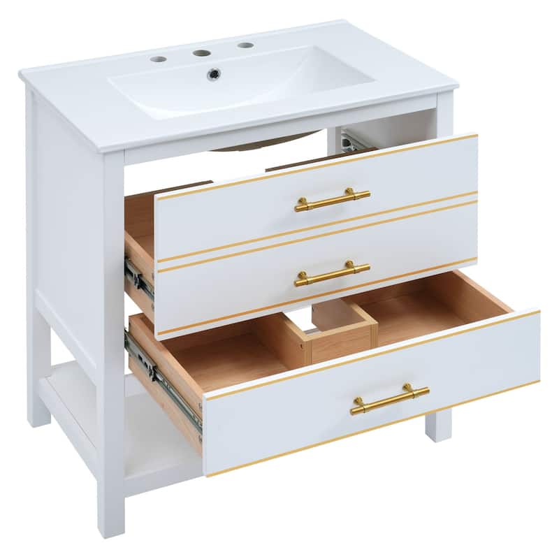30 inch Freestanding Bathroom Vanity Set with Integrated Ceramic Sink
