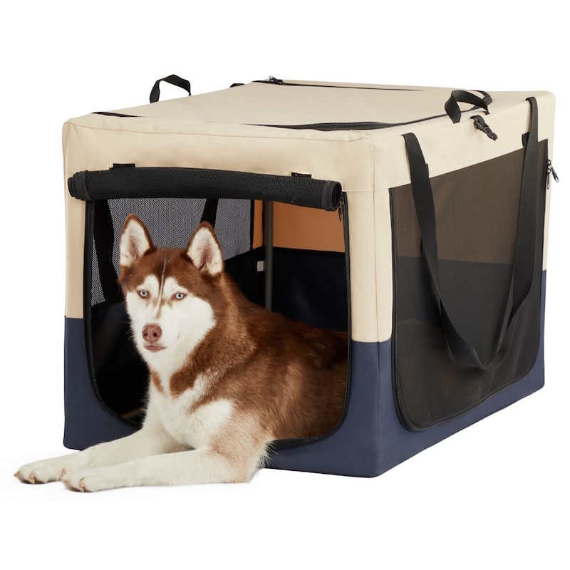 Foldable Dog Crate with 3 Doors, Fabric Cover & Reinforced Iron Frame