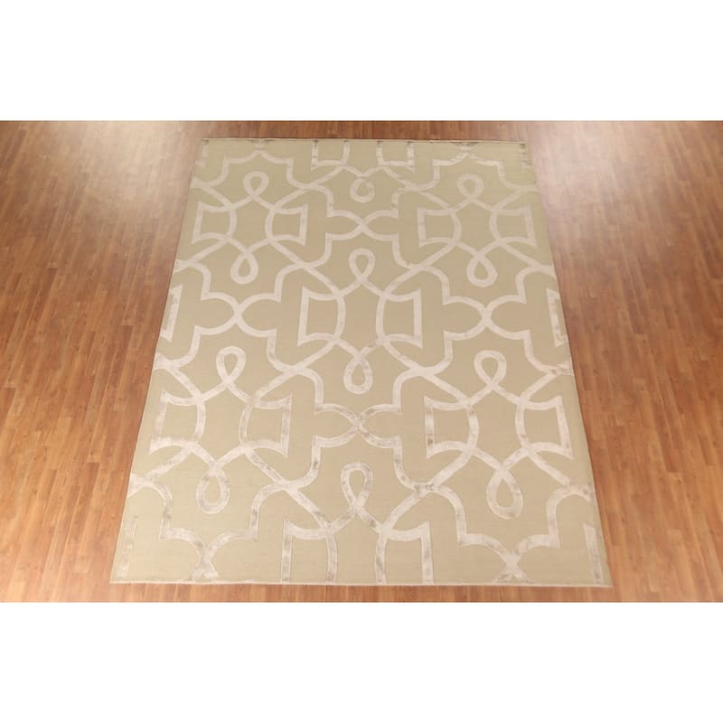 Geometric Nepalese Modern Area Rug Handmade Wool Carpet Beige - 9'2" x 11'10"