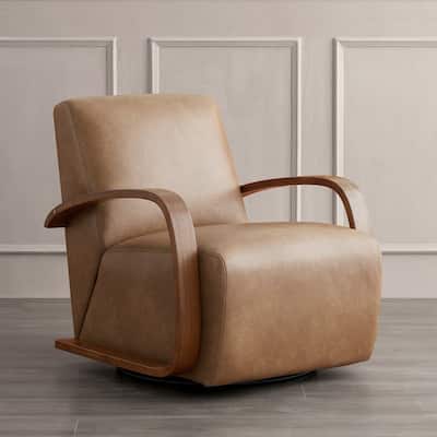 Eli Swivel Accent Chair with U-Shaped Wood Arm