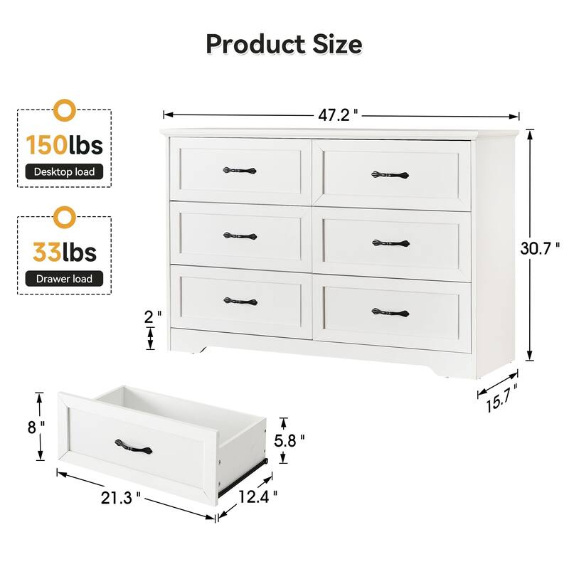 5/6 Drawer Dresser, Modern Wood Storage Chest Organizer for Clothes, Bedroom