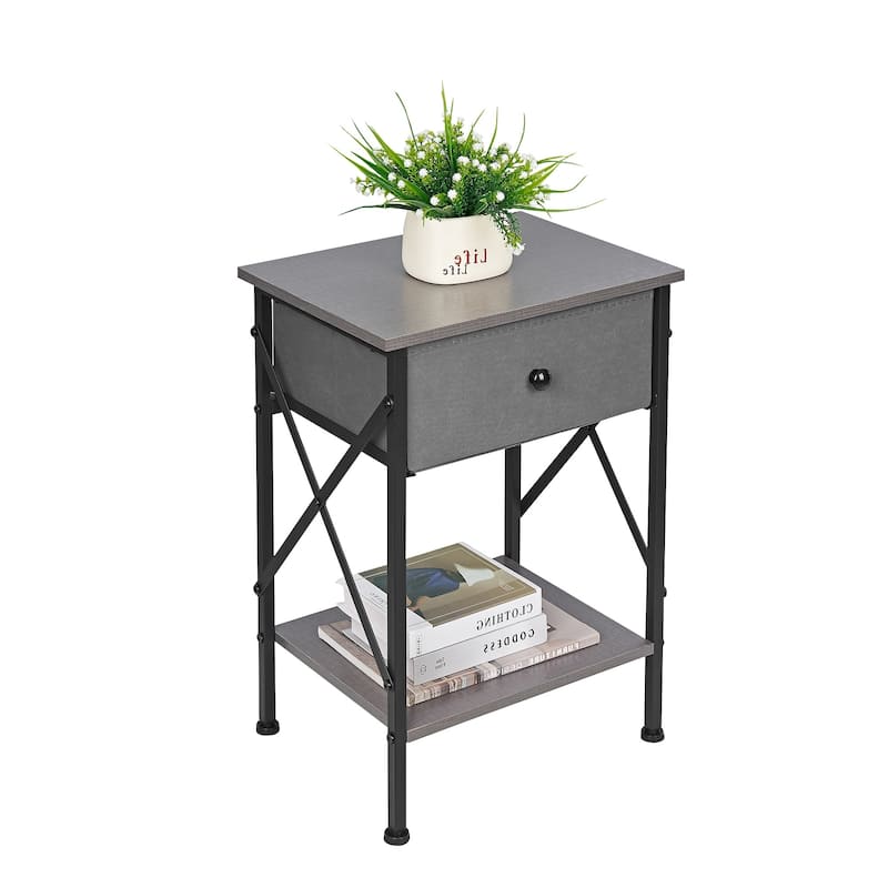 Javlergo 2 Pack X Frame Nightstand with Removable Fabric Drawer Easy to Clean Multifunctional End Table with Open Shelf