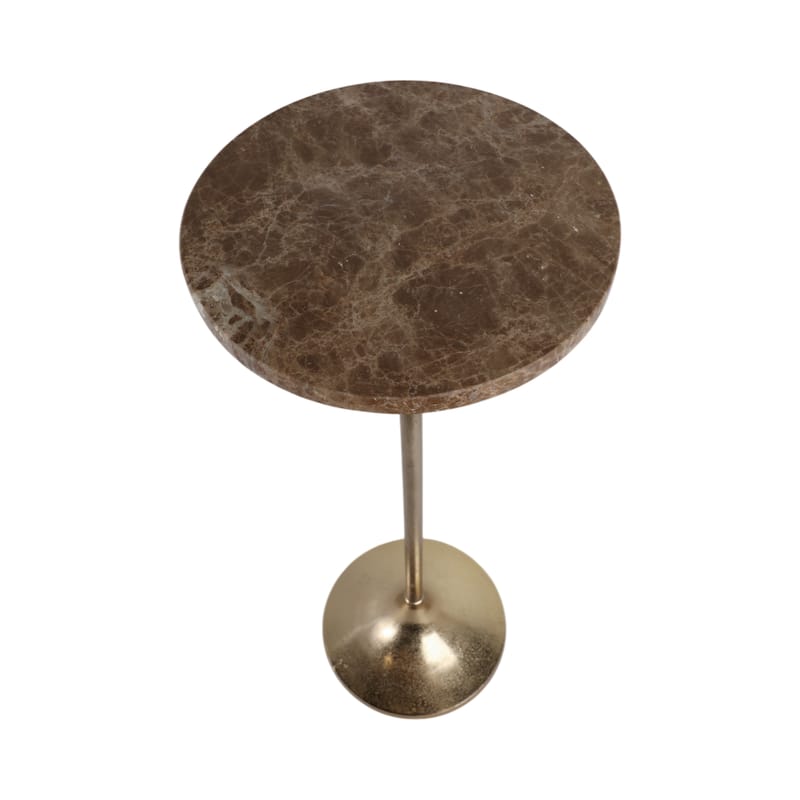 Metal Base Marble Top Modern Glam Accent Table Round Silhouette