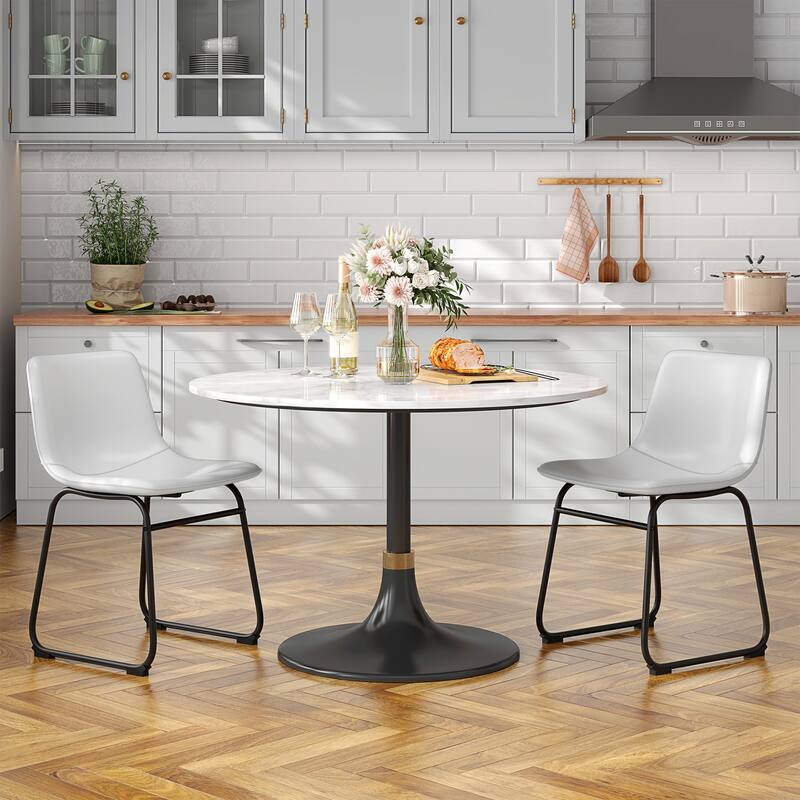 Bar Stools Faux Leather Counter Stools with Back Armless Dining Chairs (Set of 2)