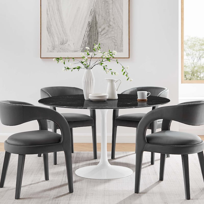 Lippa 54" Round Artificial Marble Dining Table - Black - Black