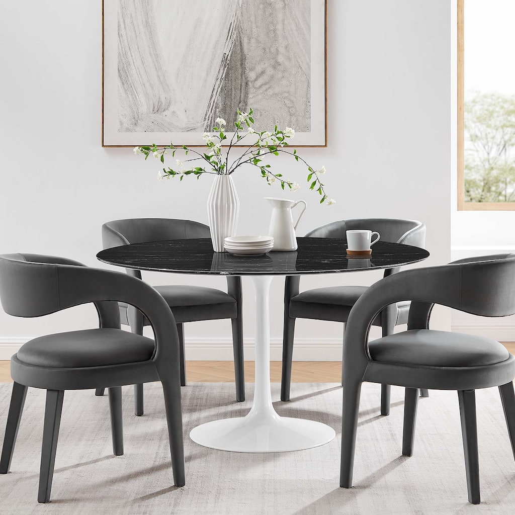 Lippa 54" Round Artificial Marble Dining Table - Black