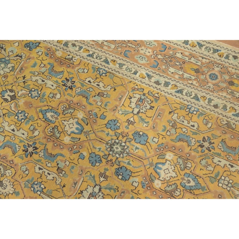 Hand Knotted Oriental 100% Wool Carpet Traditional All-Over Yellow & Gold Tabriz Area Rug - 9' 9'' X 6' 9''