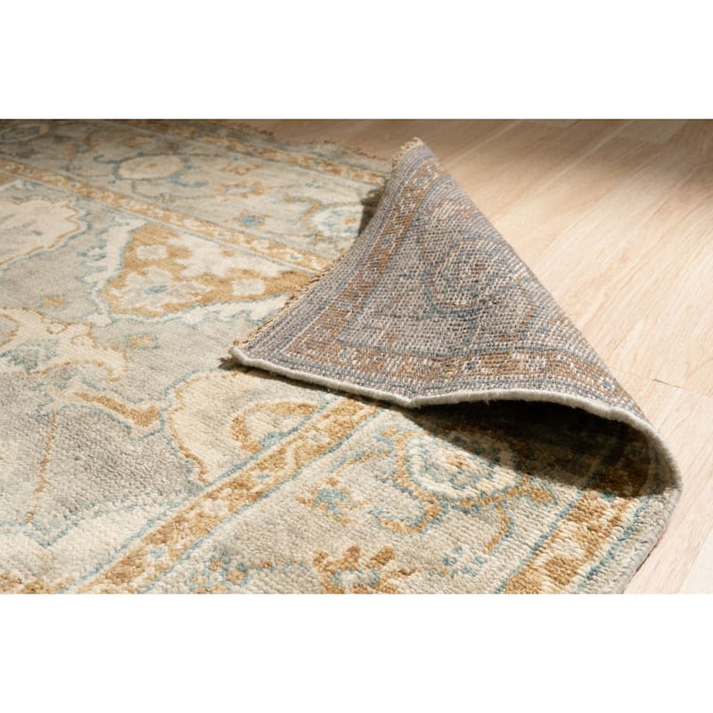 Green Hand Knotted Wool Classic Oushak Rug, 10' x 14', soft cozy area accent - L