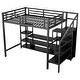 preview thumbnail 13 of 26, Full Size High Metal Loft Bed Frame with Entertainment TV Stand, Shelves, LED Light Strip, Charging Station, Staircase Wardrobe