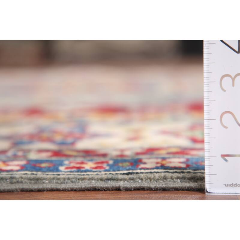 Hand Knotted Oriental 100% Wool Carpet Traditional Geometric Greys & Charcoal Kazak Area Rug - 9' 10'' X 6' 9''