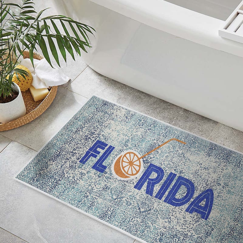 US States Design 3 Piece Bathroom Rugs Set - Non-Slip Ultra Thin Bath Rugs for Bathroom Floor - Washable Bathroom Mats Set