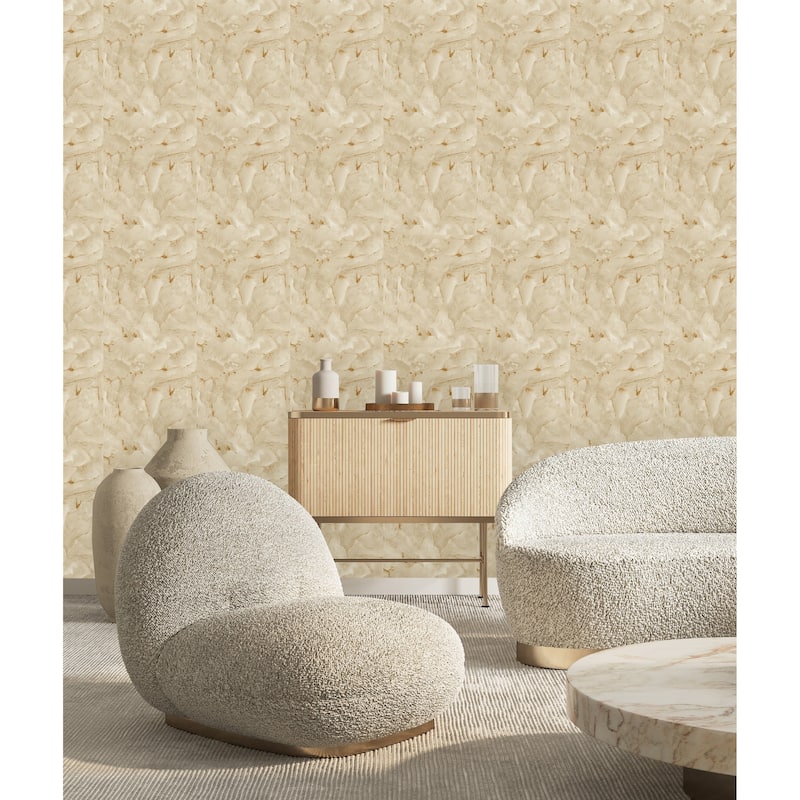 Ivory Gilded Smooth Fabric-Feel Wallpaper, Cream Beige Gold Shimmer, Timeless Interior Accent - Double Roll