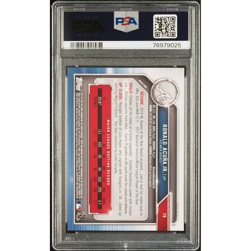 Ronald Acuna Jr 2019 Bowman Baseball Card #78 Graded PSA 10 - 8'6" x 11'6"