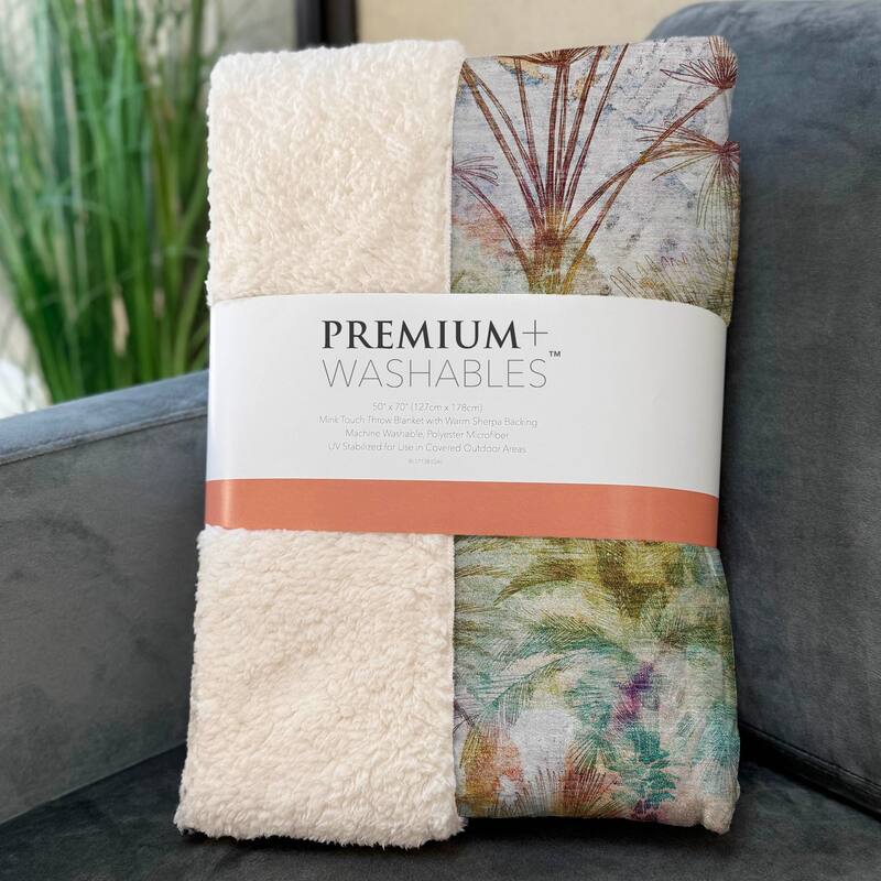 Premium Machine Washable ASB210 Modern Palms Sherpa Throw Blanket