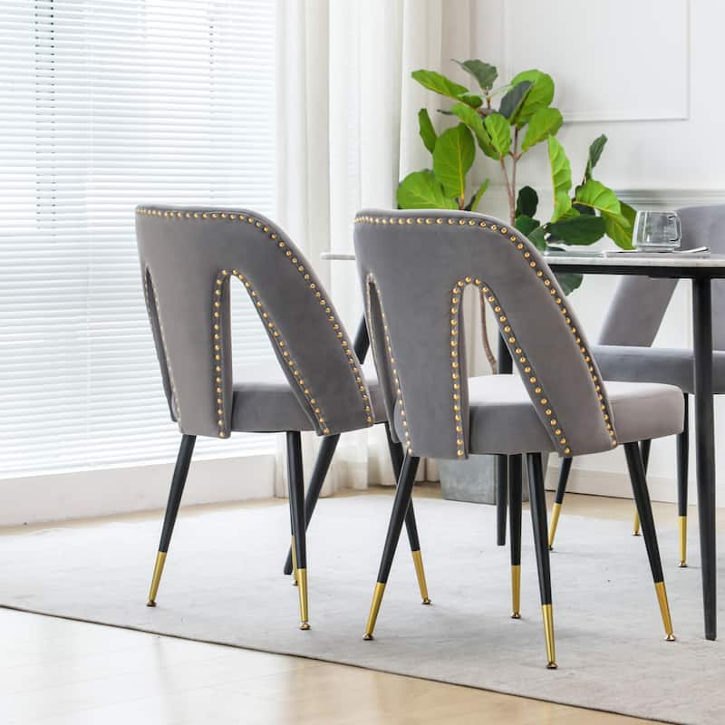 Velvet Upholstered Dining Chair with Nailheads