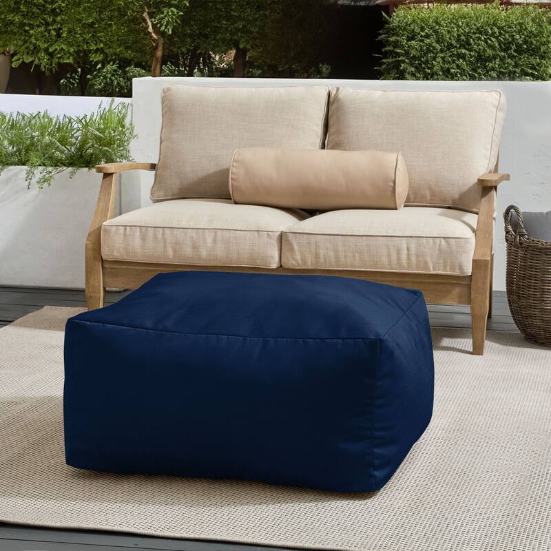 Sorra Home Sunbrella Outdoor Knife Edge Solid Bean Pouf - Canvas Navy
