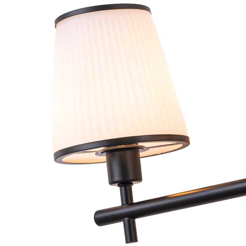 3-Light Matte Black Metal Wall Sconce Ribbed Fabric Shade Traditional