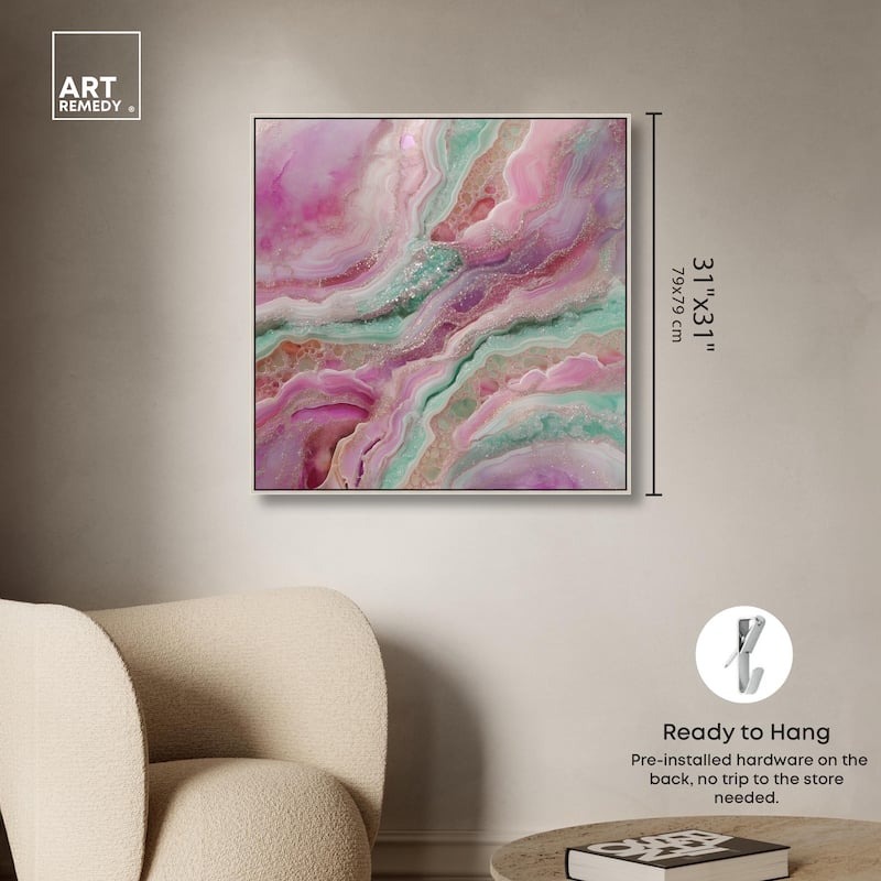 Pink and Mint Crystal IV Canvas by Art Remedy