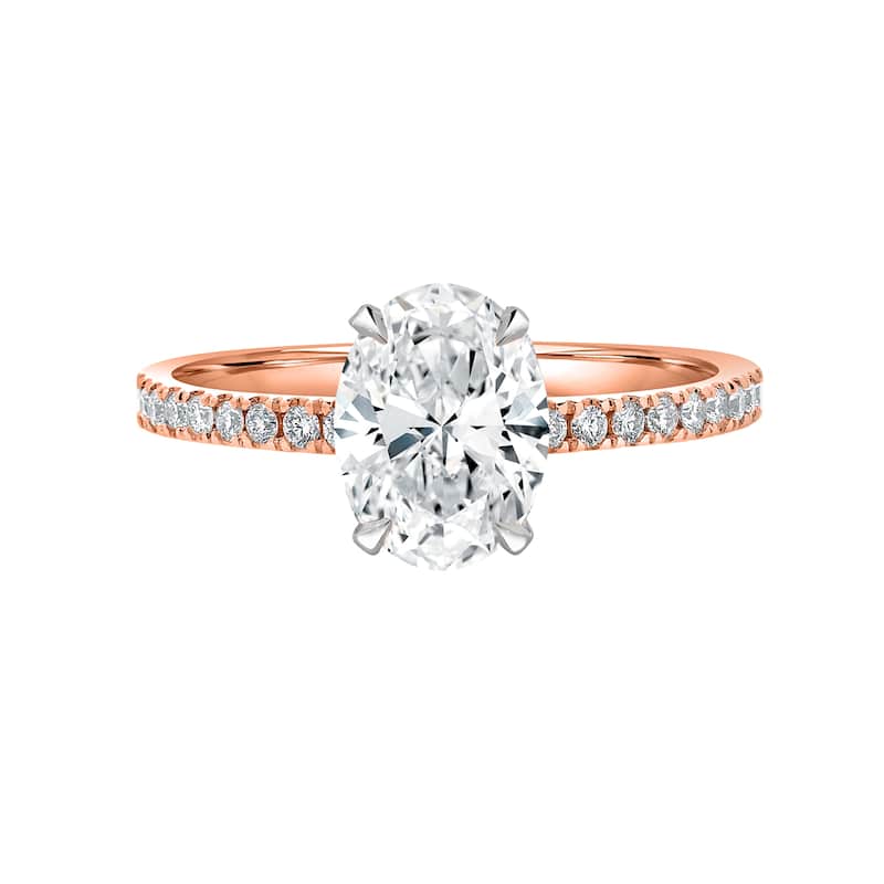 Auriya Lab Grown 2 1/3 ct Oval Cut with Hidden Halo Diamond Engagement Ring in 14k Gold (H-I, SI1-SI2) - Rose - 5.5