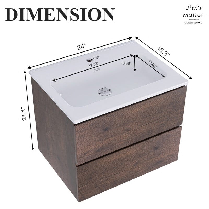 24 inches Wall-mounted Bathroom Vanity Set with White Ceramic Integrated Sink - 24" x 18"