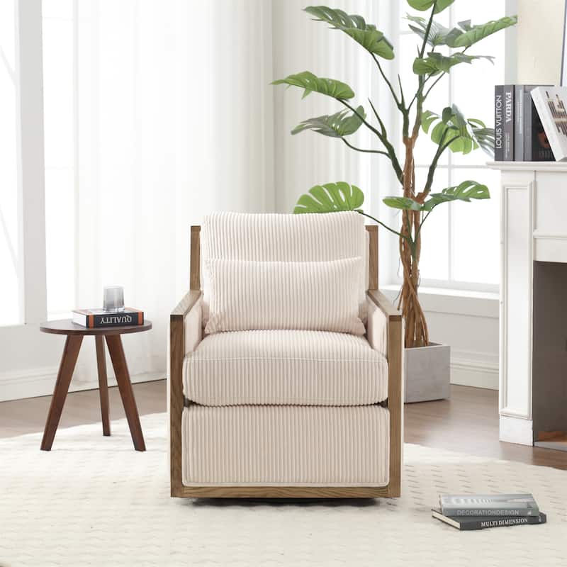 Corduroy Swivel Barrel Chair - Beige