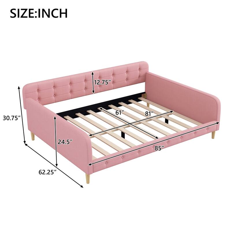 Roomfitters Queen Size Upholstered Daybed with Sturdy Support Legs and Modern Design, Pink