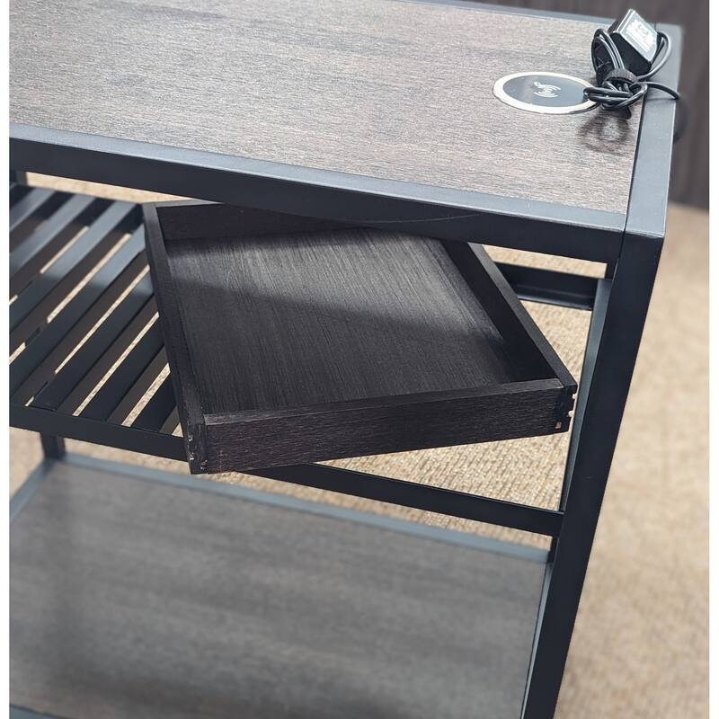 Bamboo & Steel Frame Nightstand/End Table with Wireless USB Charger