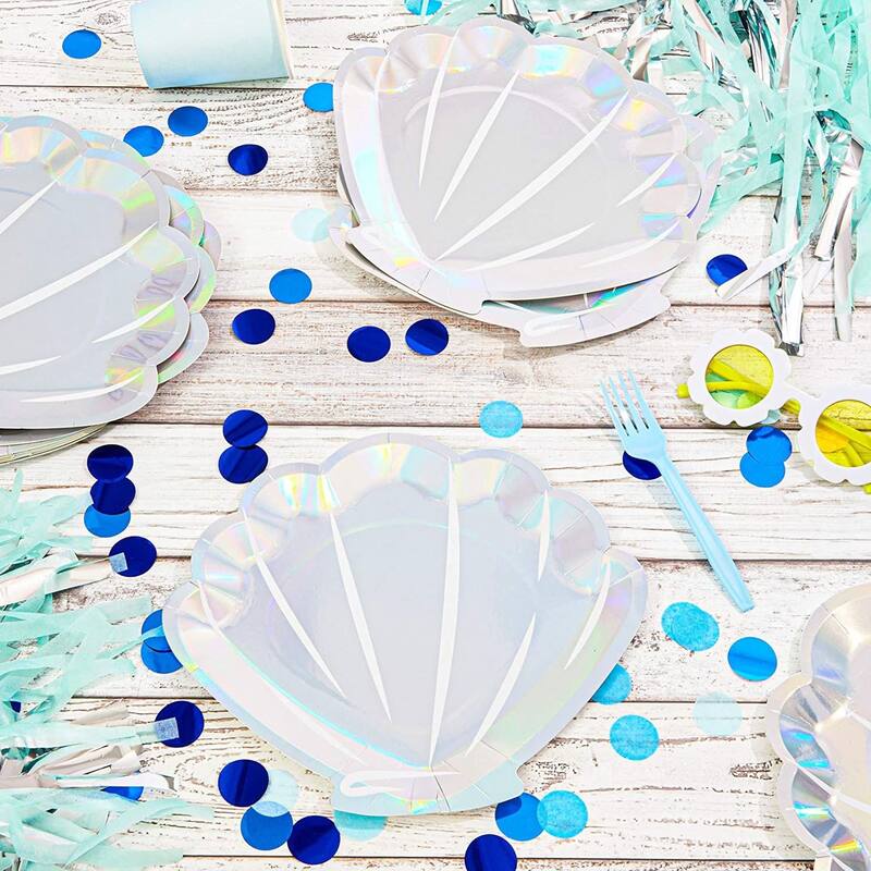 Mermaid Seashell Paper Plates in Holographic Foil Design (9 In, 48 Pack ...