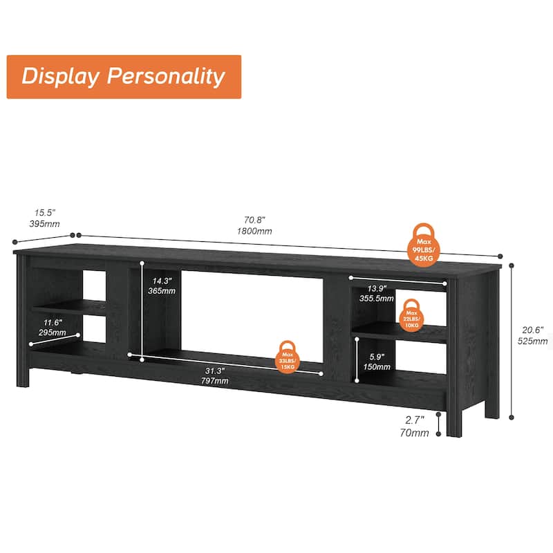 WAMPAT 70 Inch TV Stand for 75 Inch TV, Classic TV Console Table Entertainment Media Stand , Black