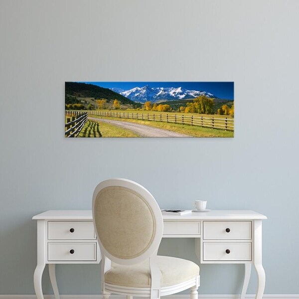 Easy Art Prints Panoramic Images's 'Fence along a road, Sneffels Range, Colorado, USA' Premium Canvas Art