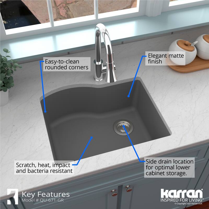 Karran Undermount Quartz Single Bowl Kitchen Sink