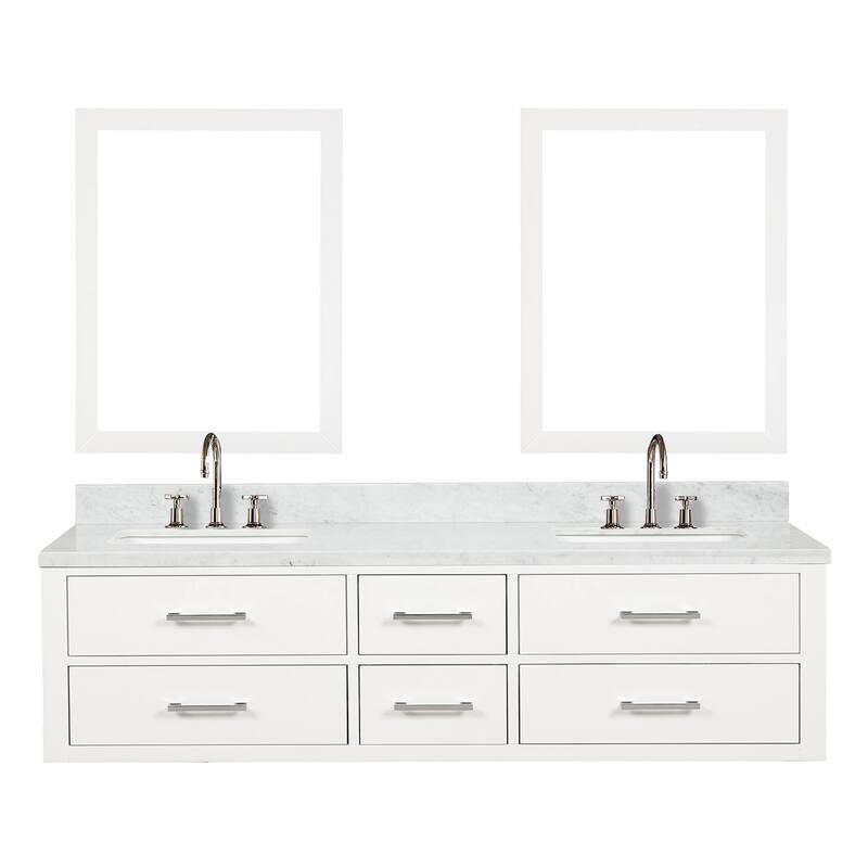 Lexora Castor Double Bath Vanity, Carrara Marble Top, Faucet Set, and Mirrors