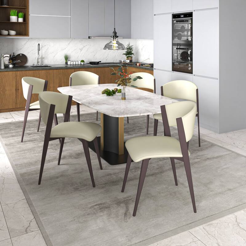 Aspen Dining Chair with Leather Seat in Black Metal by LeisureMod