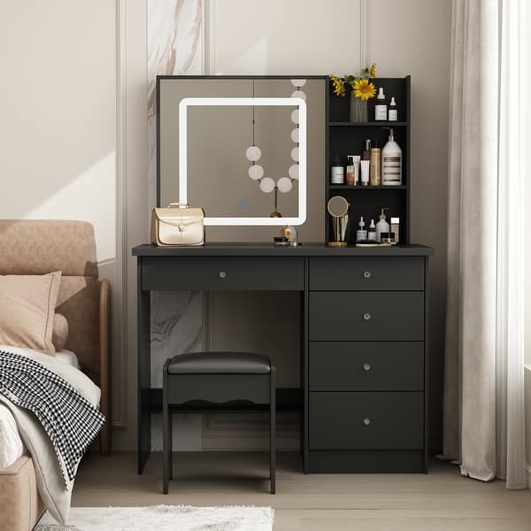 Kerrogee Makeup Vanity Set with Adjustable Lighted Mirror & Stool - 39.4"L  x 19.7"W x 53.5"H - Bed Bath & Beyond - 34605546