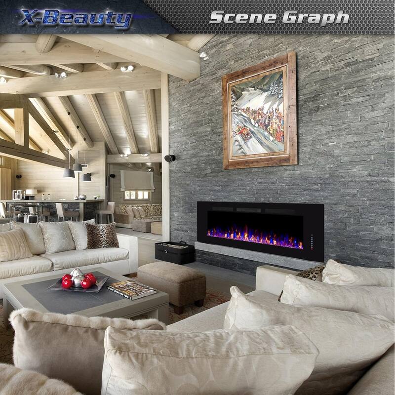 30-68" Featured Built-In Wall Fireplace with Timer / Touch Screen / Multi-Color Flame / Remote Control（750-1500W）