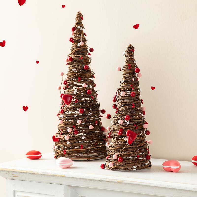 Glitzhome 16"H Set of 2 Valentine's Heart and Berries Table Tree