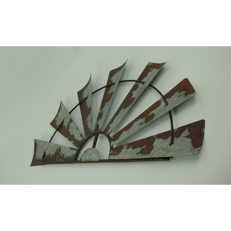 Zeckos 24 Inch Weathered Metal Half Windmill Wall Hangings (Set Of 2)
