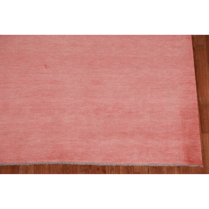 Hand Knotted Oriental 100% Wool Carpet Modern Solid Pink Gabbeh Area Rug - 9' 3'' X 6' 0''