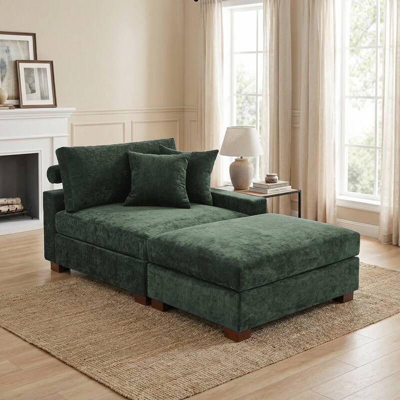 Plush Chenille Single Modular Sectional Sofa Chaise with Pillows