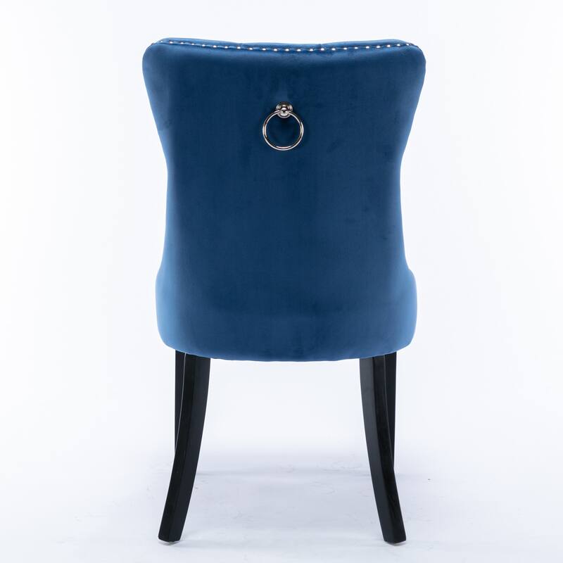 Nikki Collection Modern, High-end Tufted Solid Wood Velvet Upholstered Dining Chair with Wood Legs Nailhead Trim 2-Pcs Set
