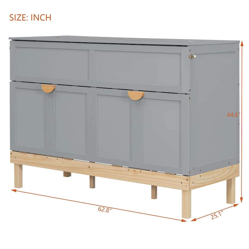 Space-Saving Queen Murphy Bed with Large Underbed Drawer, Convertible Cabinet Design