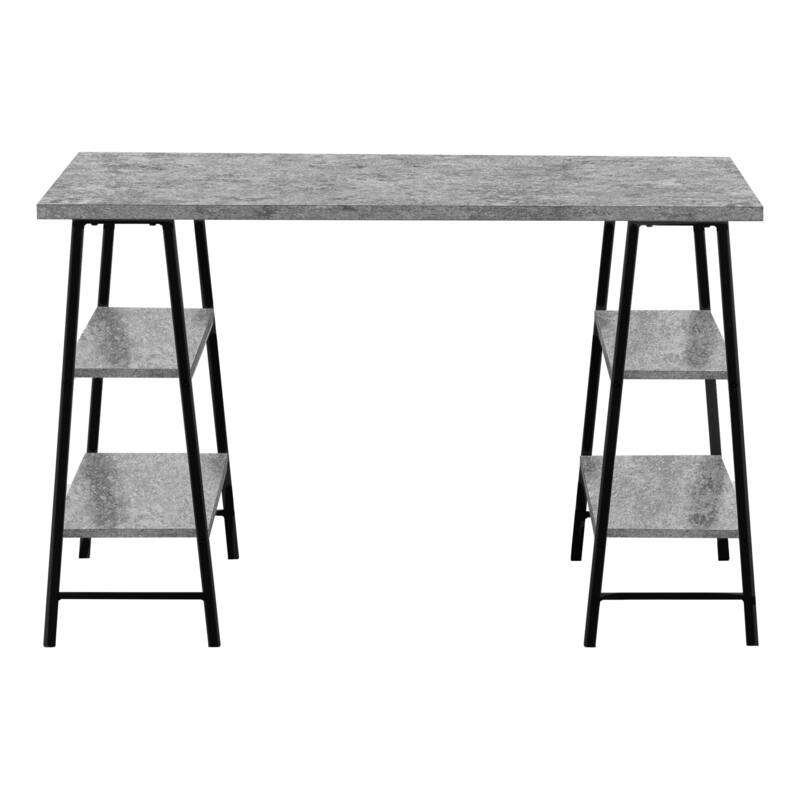 Contemporary 48" Computer Desk with 4 Open Shelves and Metal Base, Space-Saving Writing Desk for Home Office
