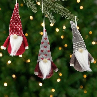 Santa Gnome Christmas Ornaments - 4.5" - Red and Brown - Set of 3 - Bed ...