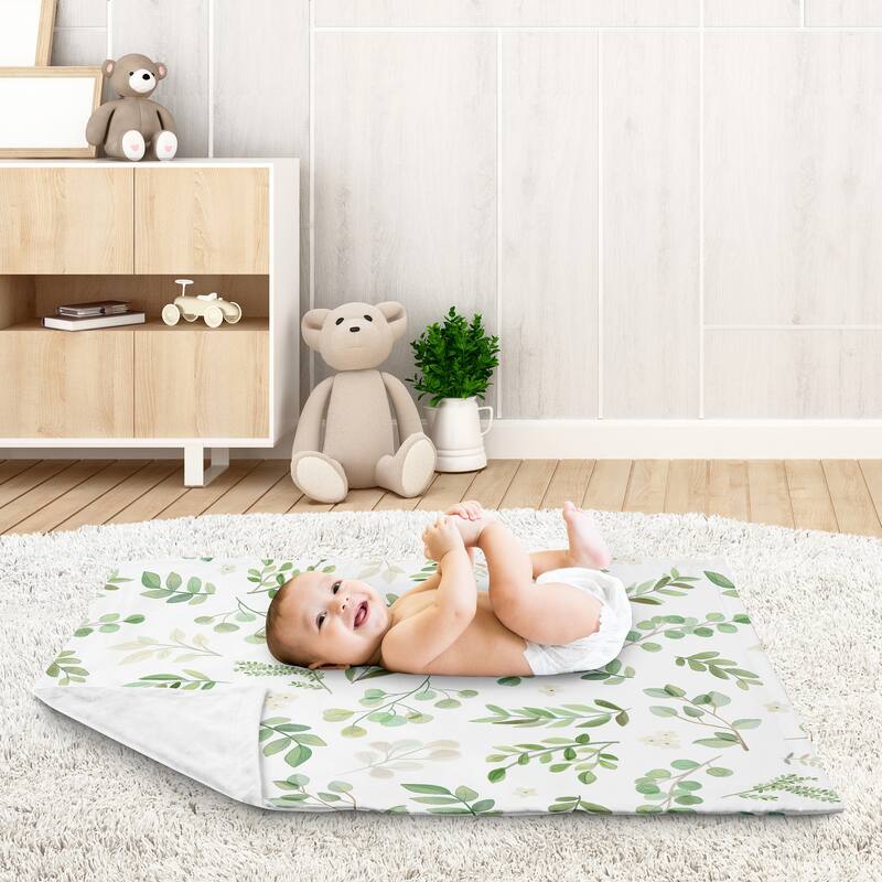 Floral Leaf Girl Baby Receiving Security Swaddle Blanket - Green White Boho Watercolor Botanical Woodland Tropical Garden