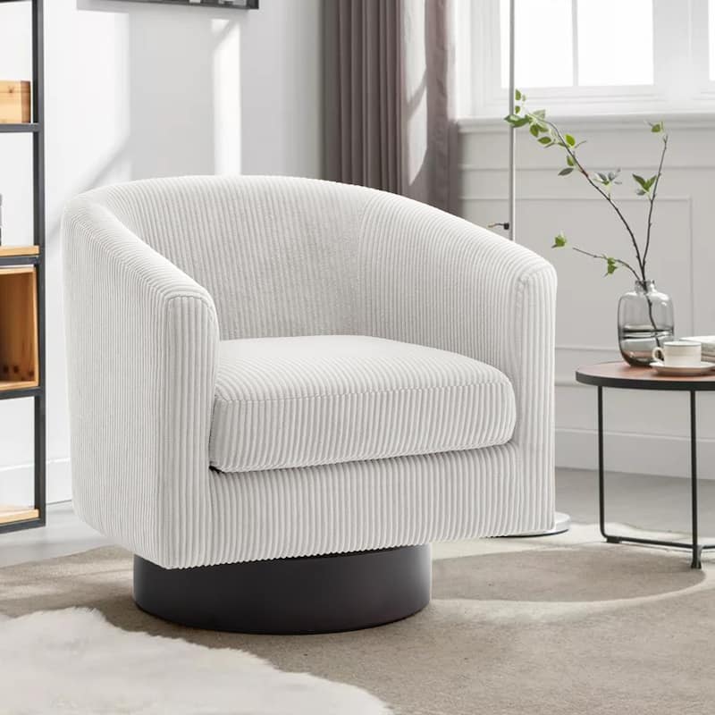 Modern Upholstered Barrel Chair Swivel Accent Chair for Living Room - Corduroy - Beige/Corduroy