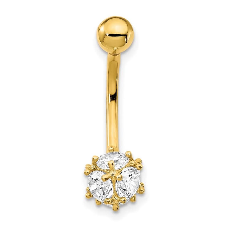 Curata 10k Yellow Gold 14g 7mm CZ Simulated Diamond Soccer Ball Belly Ring Dangle Piercing