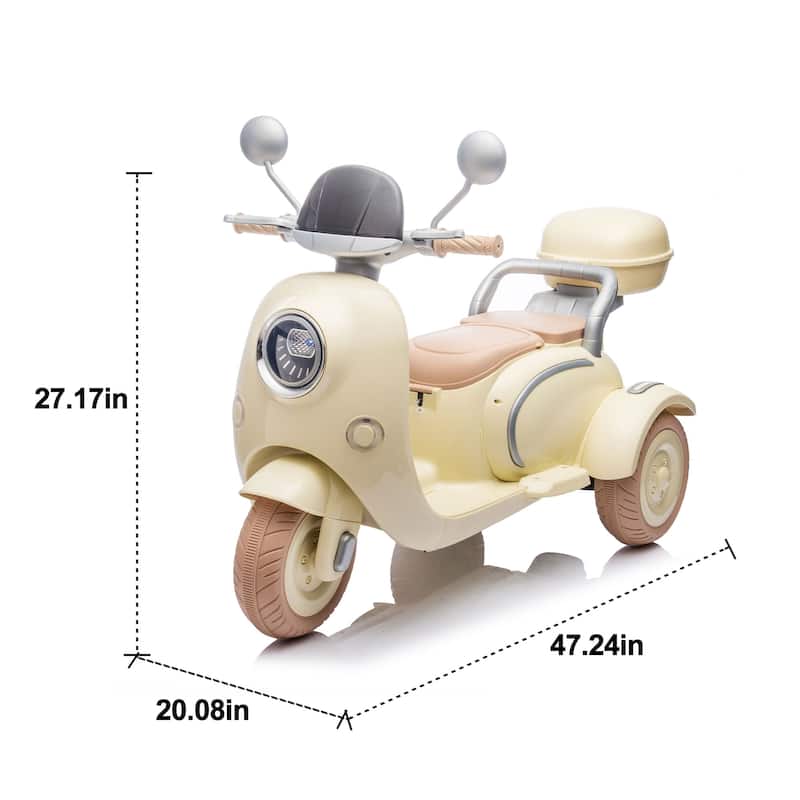 12V 2-Seater Electric Ride-On Motorcycle for Kids 3-6, Three-Wheel with Bluetooth & USB - White