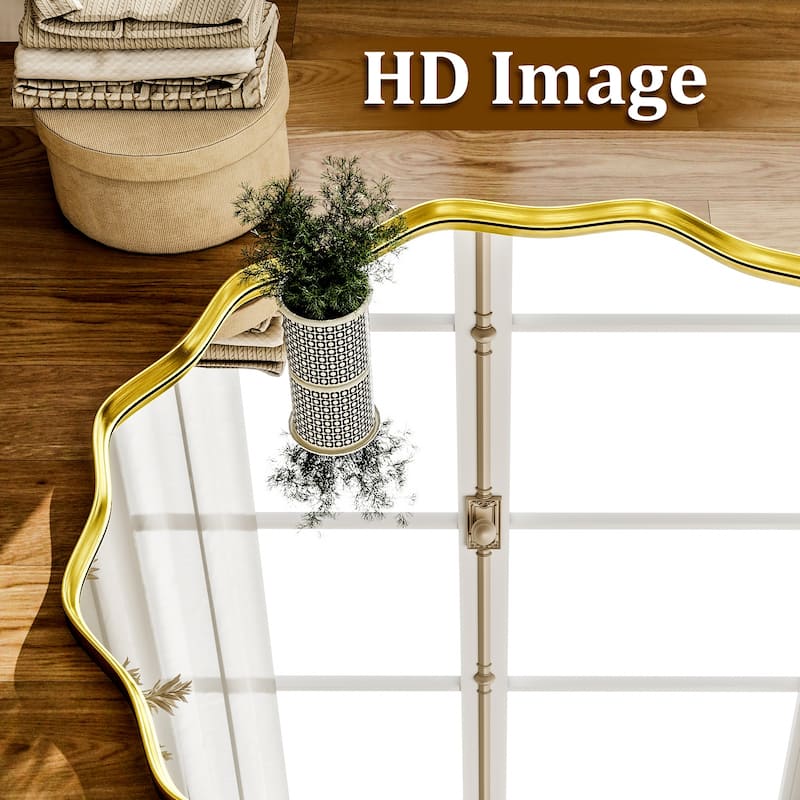 Round Wavy Bathroom Mirror Deep Frame Decorative Mirror Wall-Mounted