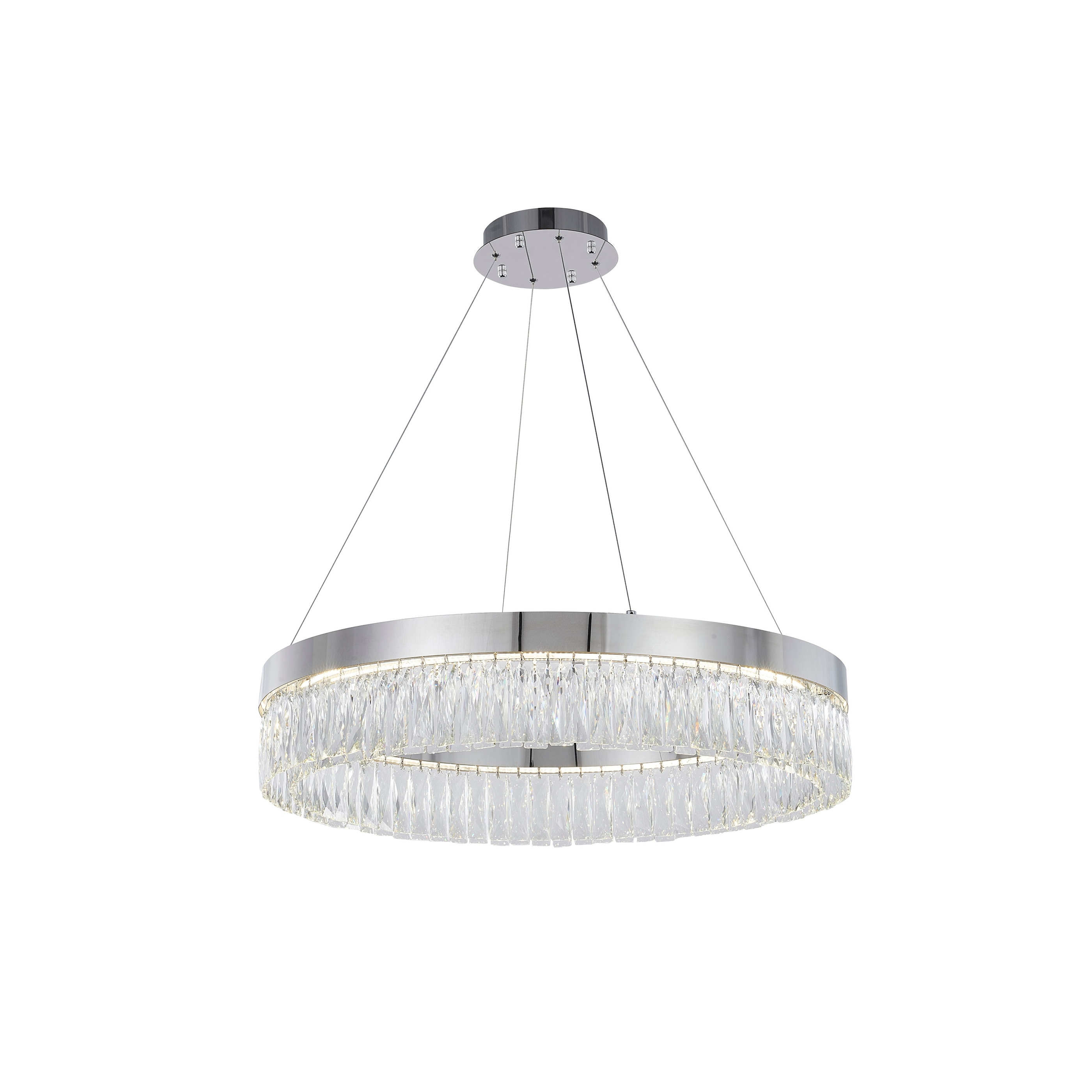 Contemporary 1-Light Chrome LED Chandelier With Clear Crystal Accents